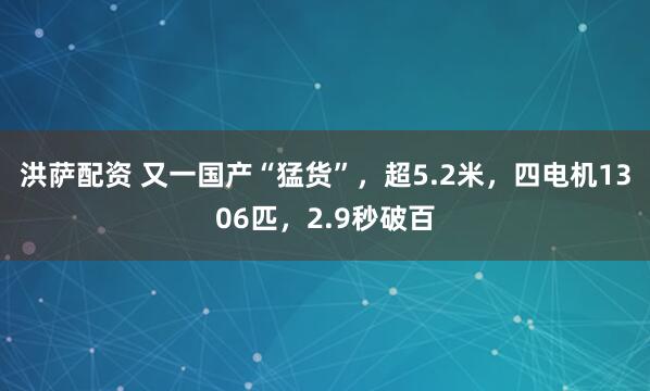 洪萨配资 又一国产“猛货”,超5.2米,四电机1306匹,2.9秒破百