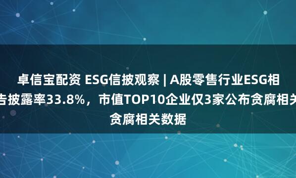卓信宝配资 ESG信披观察 | A股零售行业ESG相关报告披露率33.8%，市值TOP10企业仅3家公布贪腐相关数据