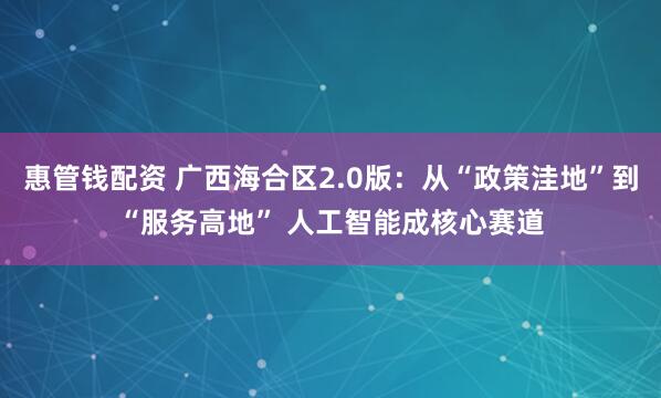 惠管钱配资 广西海合区2.0版：从“政策洼地”到“服务高地” 人工智能成核心赛道